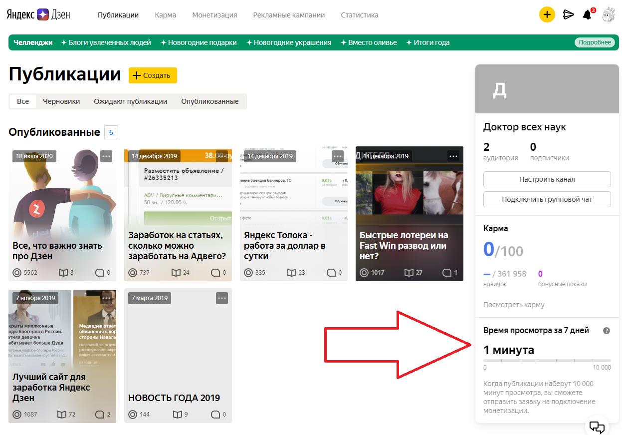 время просмотра в яндекс дзен