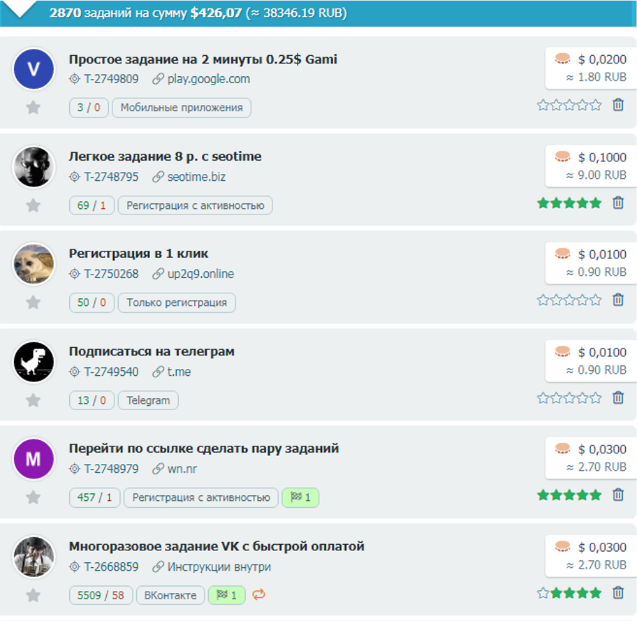 лёгкие задания для заработка в рублях
