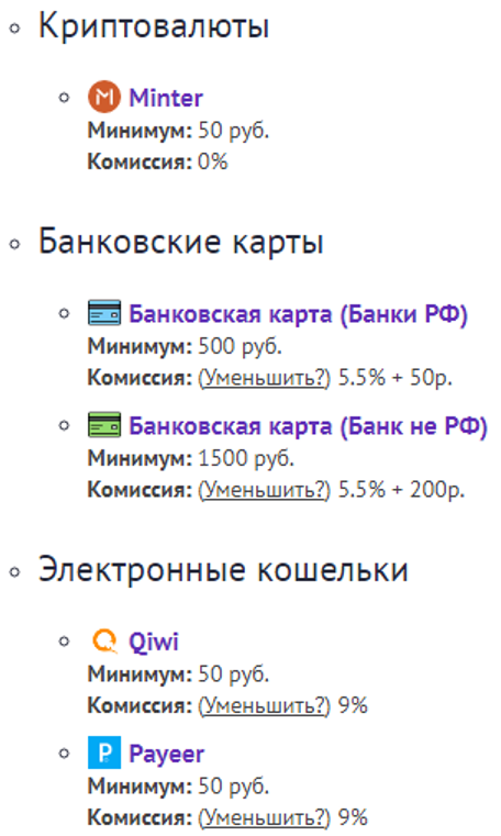 способы выплат с UNU