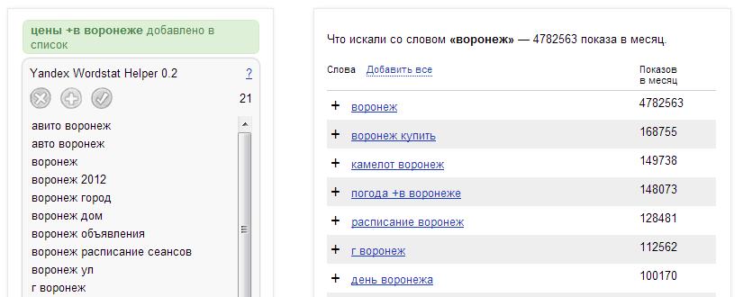 ΠΠΈΠ΄ΠΆΠ΅Ρ Yandex Wordstat Helper. ΠΠΈΠ΄ΠΆΠ΅Ρ Π΄Π»Ρ ΡΠ°Π±ΠΎΡΡ Ρ Wordstat