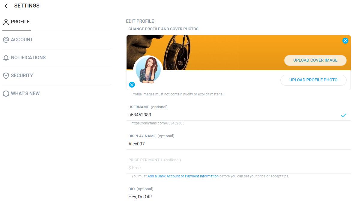 onlyfans настройка