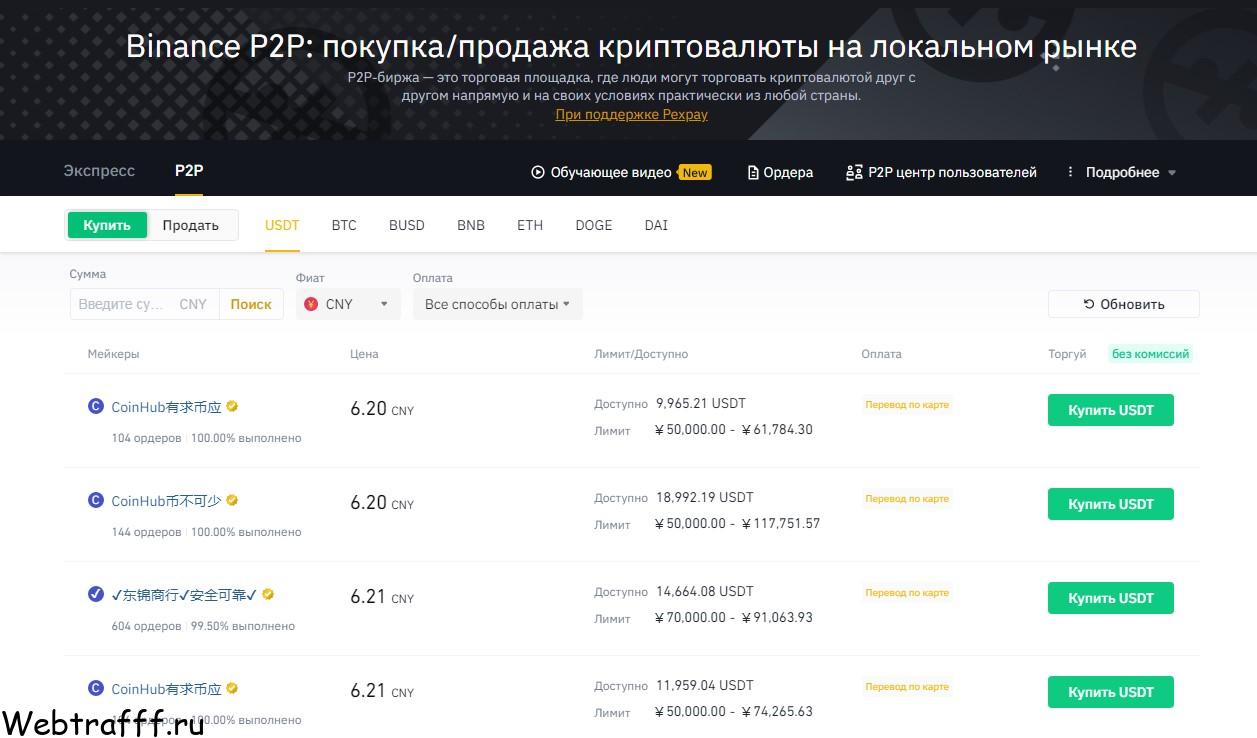 Биржа P2P от Бинанс
