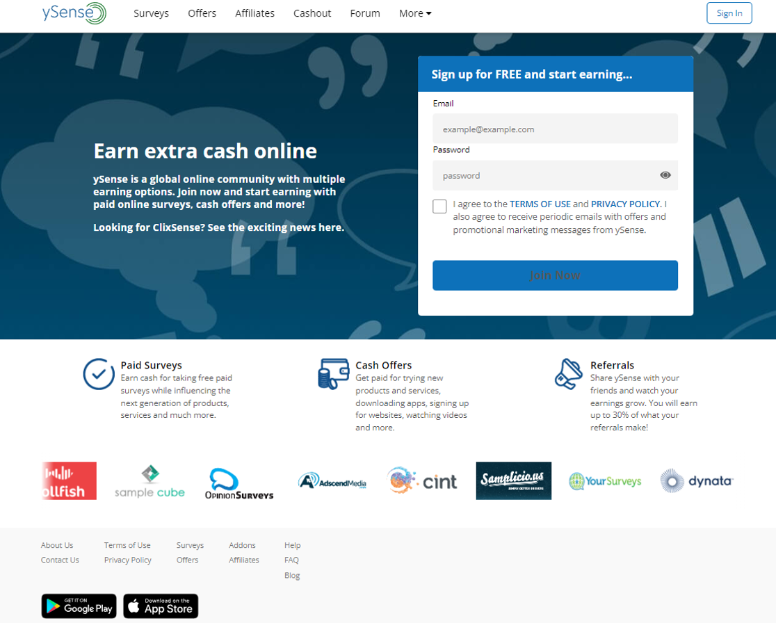 регистрация в ySense